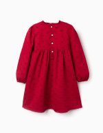 Robe sergée à manches longues avec motif de nœud en velours pour filles, rouge – Image 2