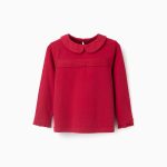 T-shirt à manches longues avec plis et volants pour fille, rouge