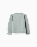 Cardigan brodé et volants B&S pour filles, vert clair – Image 2