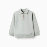 Sweat brossé avec col polo pour garçons, vert