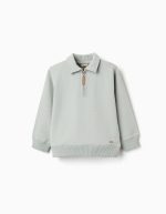 Sweat brossé avec col polo pour garçons, vert