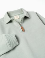 Sweat brossé avec col polo pour garçons, vert – Image 3