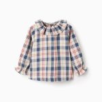 Blause en coton à carreaux pour bébé fille 'B&S', beige/bleu/rouge