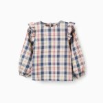 Chemisier en coton à carreaux pour filles 'B&S', beige/bleu/rouge