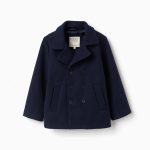 Manteau effet laine avec ouverture en croix pour garçons, bleu foncé