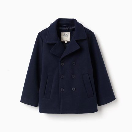 Manteau effet laine avec ouverture en croix pour garçons, bleu foncé