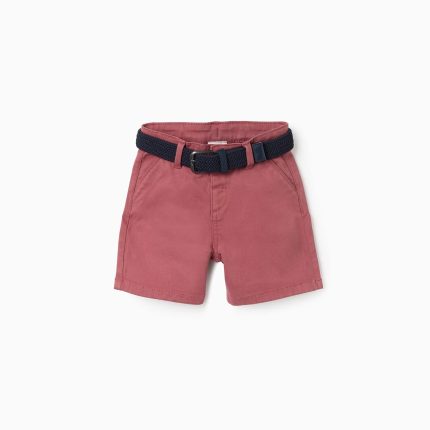 Short mi-long en sergé avec ceinture pour bébé garçon, rouge