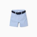 Short mi-long en sergé avec ceinture pour bébé garçon, bleu clair