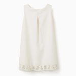 Robe trapèze sans manches à fleurs brodées pour filles, blanche