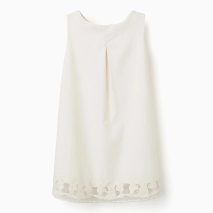 Robe trapèze sans manches à fleurs brodées pour filles, blanche