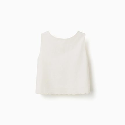 Chemisier trapèze sans manches à ourlet festonné pour filles, blanc