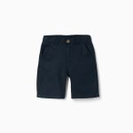 Short chino long en lin et coton pour garçon, bleu foncé