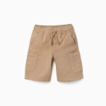 Short cargo long en sergé beige avec cordon de serrage pour garçon