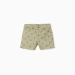 Short en twill à motif floral et ourlets effilochés pour filles, vert foncé