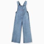 Salopette en jean à jambes larges et ourlets effilochés pour filles, bleu clair