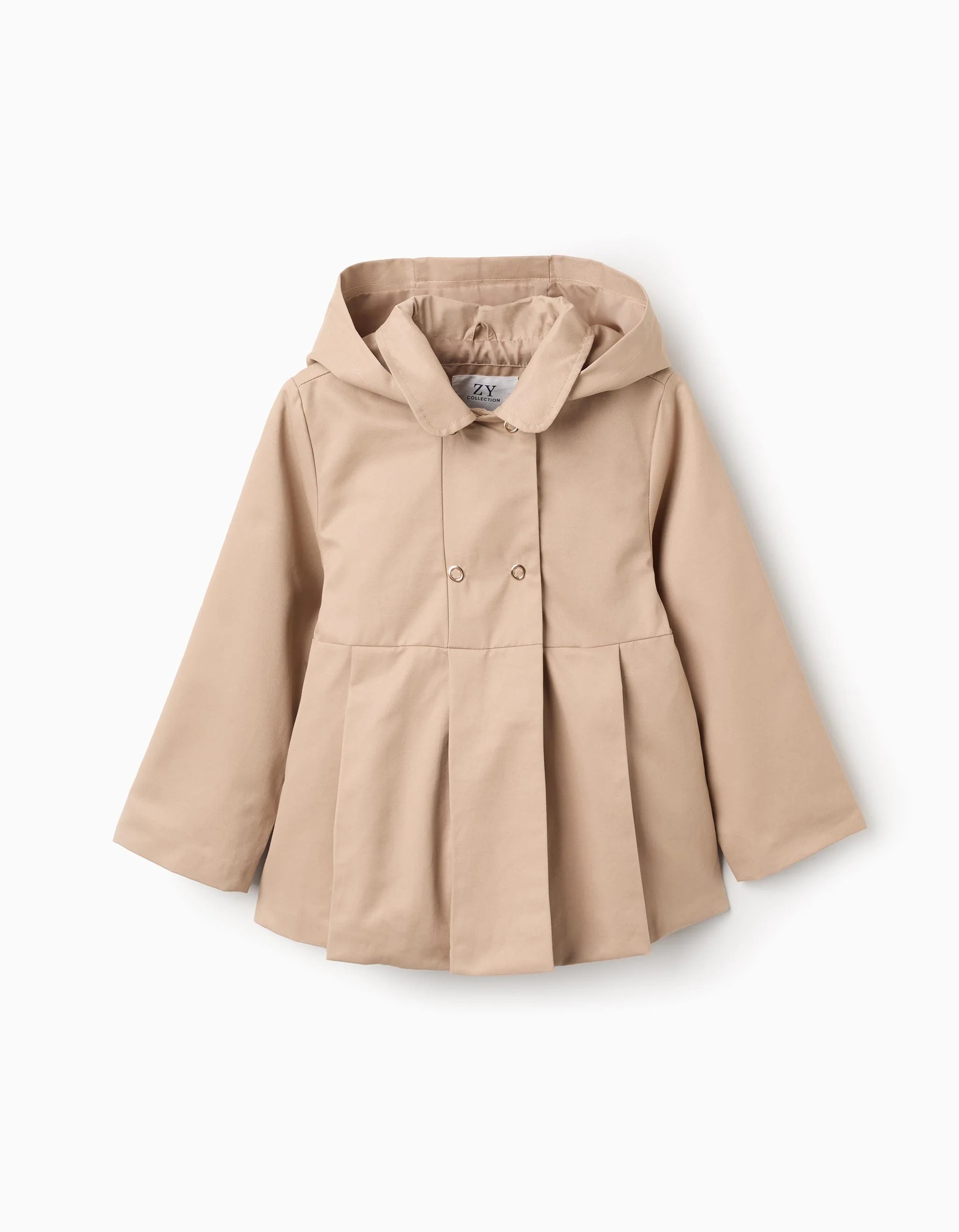 31077131021-0.jpg Parka à plis et capuche amovible pour filles, beige – Image 1