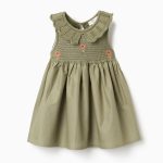 Robe bicolore à fleurs brodées pour bébé fille, vert foncé