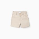 Short chino mi-long en sergé avec poches pour bébé garçon, beige clair