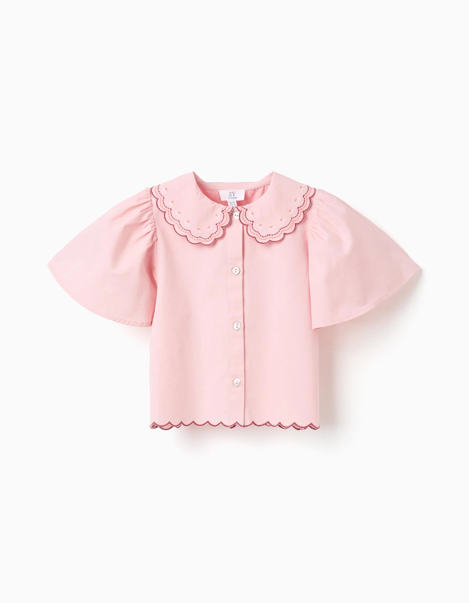 31077239030-0.jpg Chemise en popeline rose à col festonné et brodé pour fille – Image 1