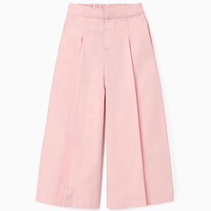 Pantalon large en popeline à plis sur le devant pour filles, rose clair