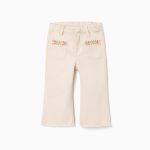 Pantalon évasé en sergé brodé pour bébé fille, beige clair