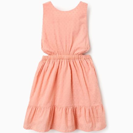 Robe en coton suisse à pois avec découpes pour filles, orange saumon
