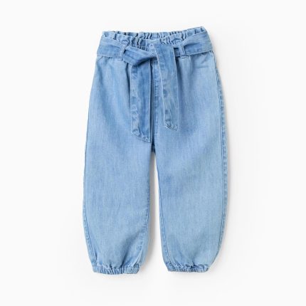 Pantalon en jean bleu à taille haute et ceinture pour bébé fille