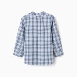 Chemise à carreaux en coton à manches retroussables B&S pour garçon, bleue