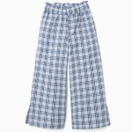 Pantalon large en coton à carreaux B&S pour filles, bleu