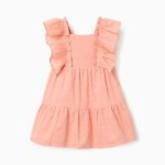 Robe en coton à pois suisses et volants pour bébé fille, orange saumon