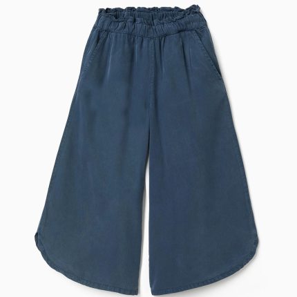 Pantalon large en lyocell avec taille élastiquée pour filles, bleu foncé