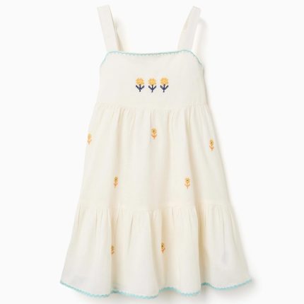 robe de linge pour enfants avec broderie beige clair