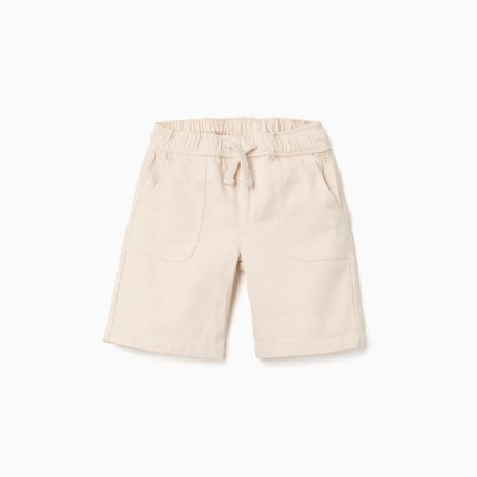 Short mi-long en sergé avec cordon de serrage pour garçon, beige clair