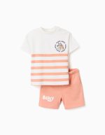 T-shirt et short en coton avec motif Bluey pour bébés et enfants, blanc/orange