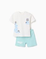 T-shirt et short en coton avec motif Bluey pour bébés et enfants, blanc/bleu