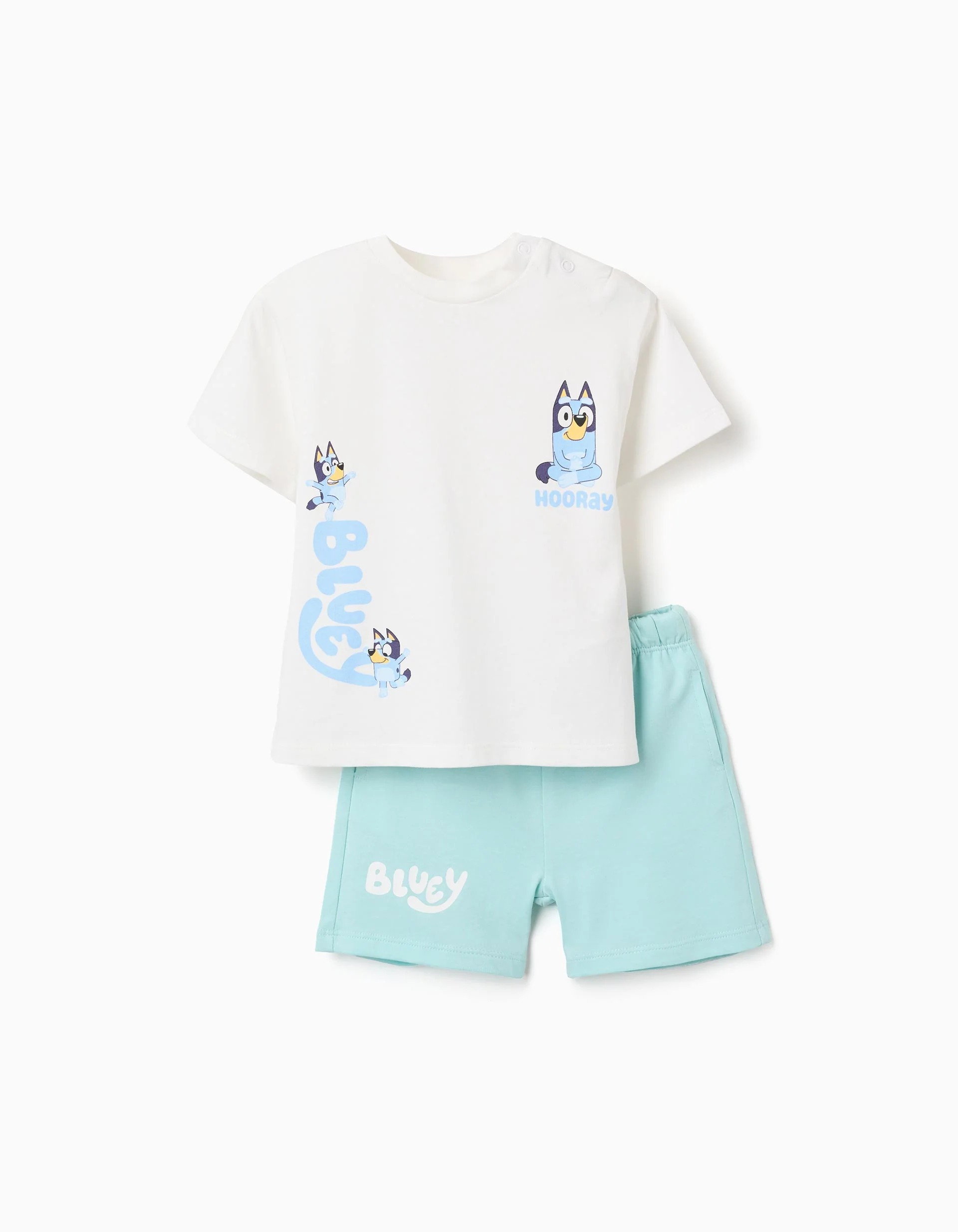 31077478022-0-1.jpg T-shirt et short en coton avec motif Bluey pour bébés et enfants, blanc/bleu – Image 1