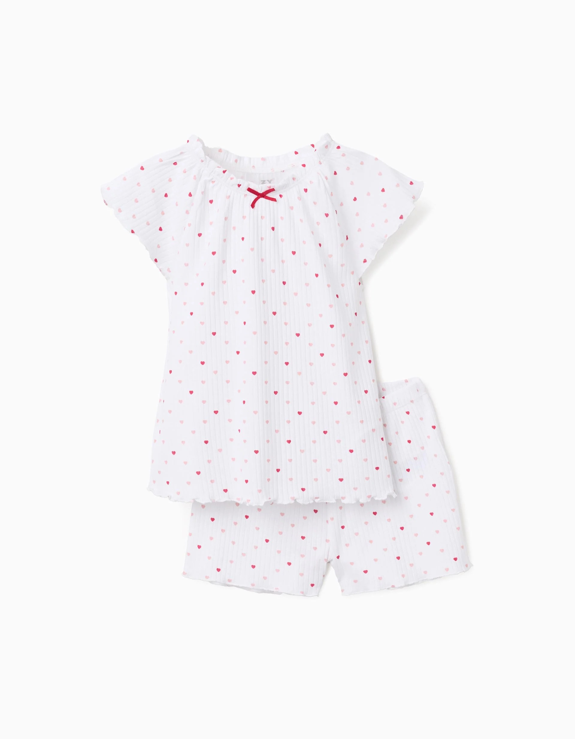 31077512041-0-1.jpg Pyjama en coton côtelé à motif cœur pour filles, blanc/rose – Image 1