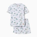 Pyjama en coton côtelé à motif alligator pour garçon, gris/vert