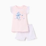 Pyjama en coton à manches courtes avec imprimé Stitch pour bébé fille, rose clair