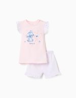 Pyjama en coton à manches courtes avec imprimé Stitch pour bébé fille, rose clair