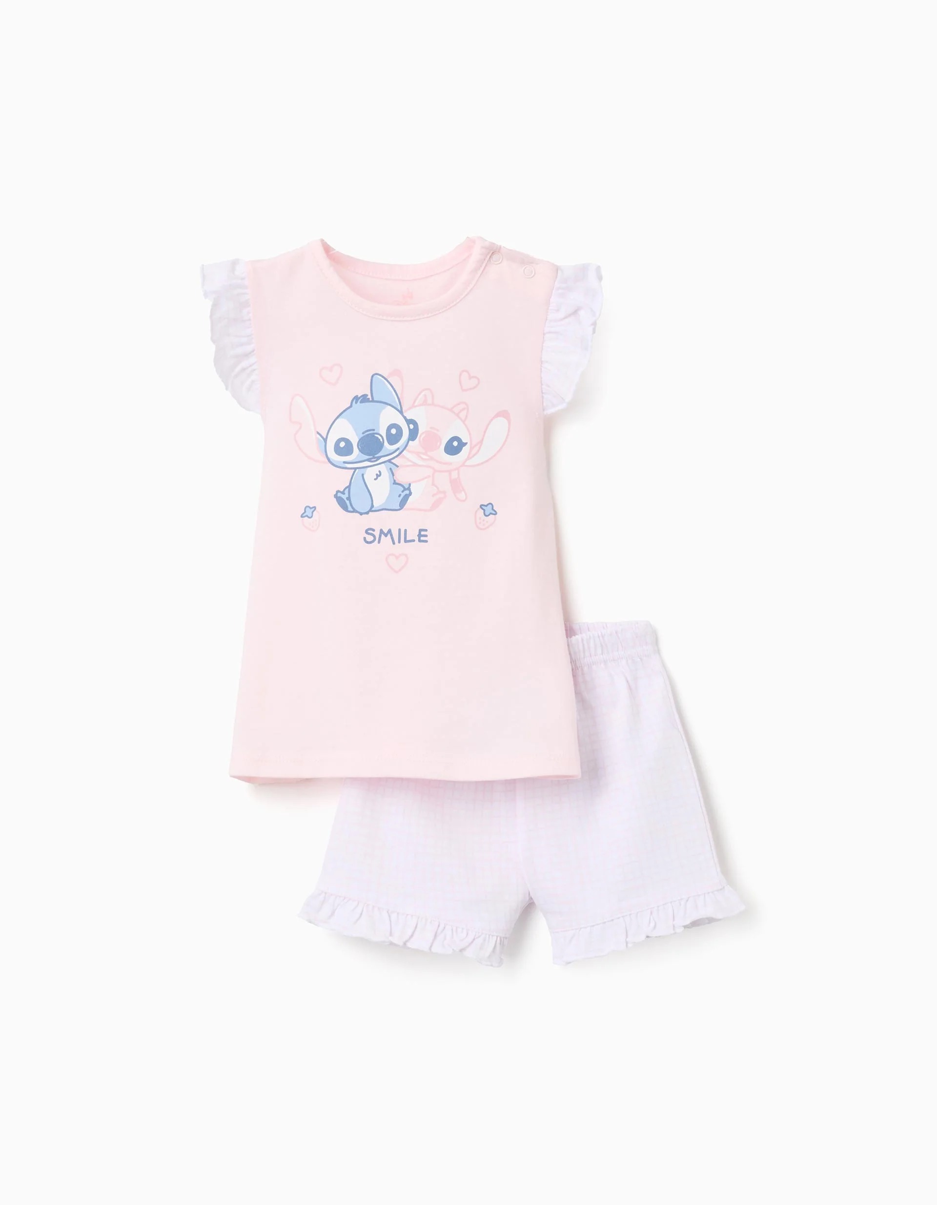 31077516030-0-1.jpg Pyjama en coton à manches courtes avec imprimé Stitch pour bébé fille, rose clair – Image 1
