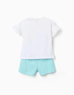 Pyjama en coton à manches courtes pour filles, imprimé Hello Kitty, blanc/bleu – Image 2