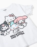 Pyjama en coton à manches courtes pour filles, imprimé Hello Kitty, blanc/bleu – Image 3