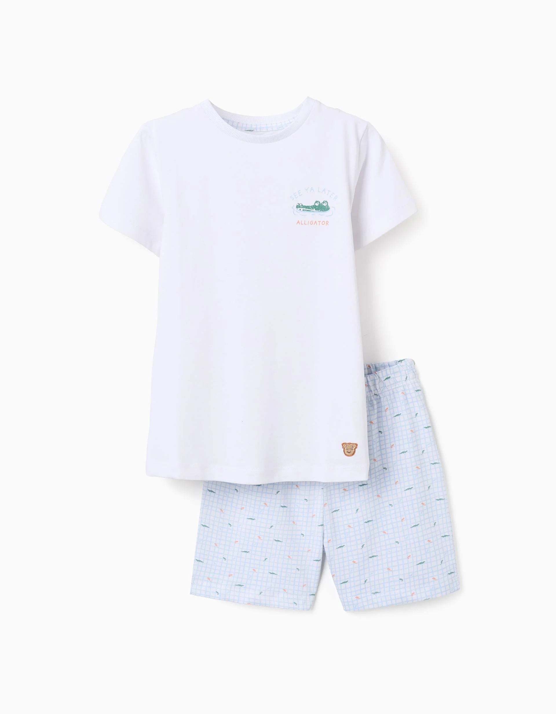 31077523041-0-1.jpg Pyjama en coton à manches courtes pour garçon, imprimé alligator, blanc – Image 1