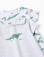 2 barboteuses en coton avec crocodiles pour nouveau-nés et bébés garçons, blanc/gris – Image 3
