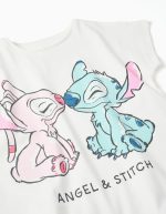T-shirt en coton avec imprimé Stitch et Angel pour fille, blanc – Image 3