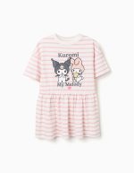 Robe en coton rayé à imprimé Kuromi pour filles, blanc/rose