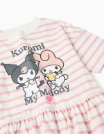 Robe en coton rayé à imprimé Kuromi pour filles, blanc/rose – Image 3