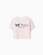 T-shirt rayé en coton avec imprimé Besties pour filles, blanc/rose