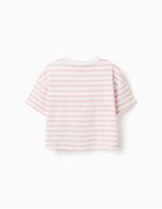 T-shirt rayé en coton avec imprimé Besties pour filles, blanc/rose – Image 2